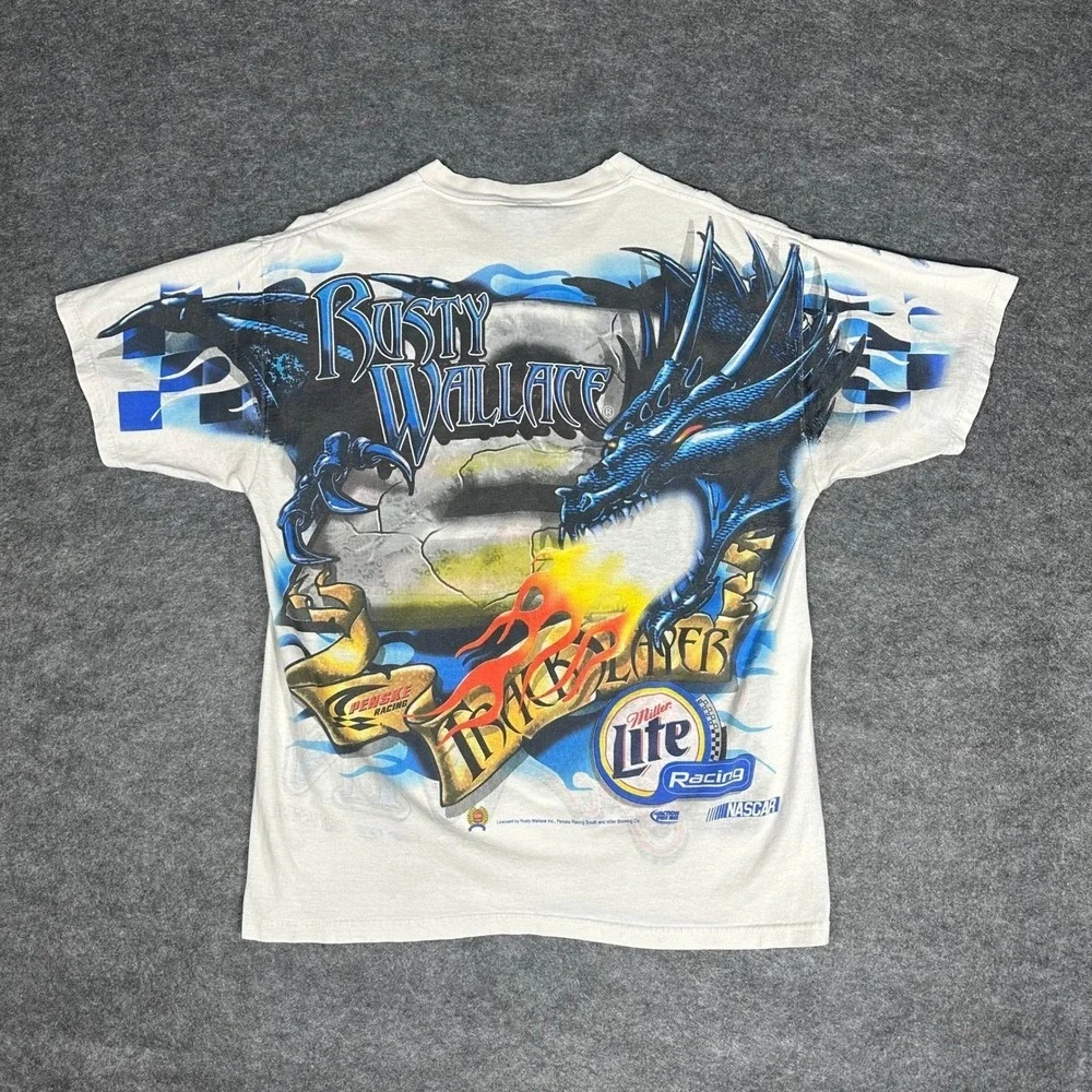 Rare VTG 90s Rusty Wallace Nascar Dragon All Over Print T‎ Shirt Medium Chase